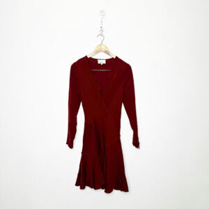 3.1 PHILLIP LIM Long Sleeve Ruffle Dress RED silk faux wrap holiday women's 0